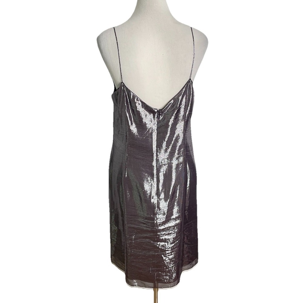 Rickie Freeman Teri Jon Purple Silver Metallic Slip Dress Silk Blend Party 14 - Picture 3 of 5